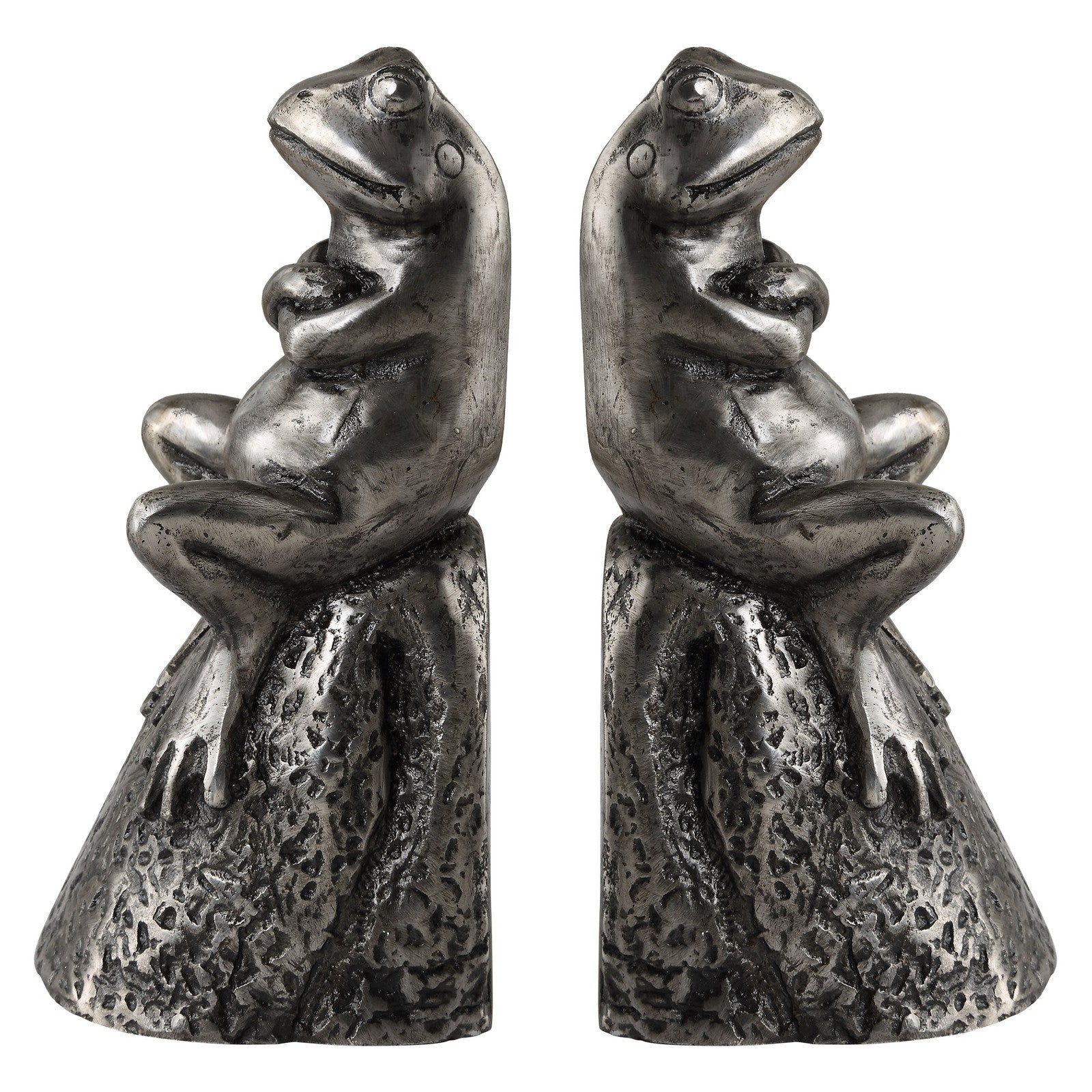 Uttermost Daydreaming Frogs Aged Silver Bookends - Set of 2