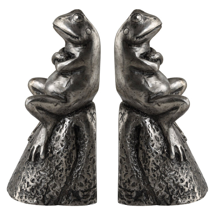 Uttermost Daydreaming Frogs Aged Silver Bookends - Set of 2