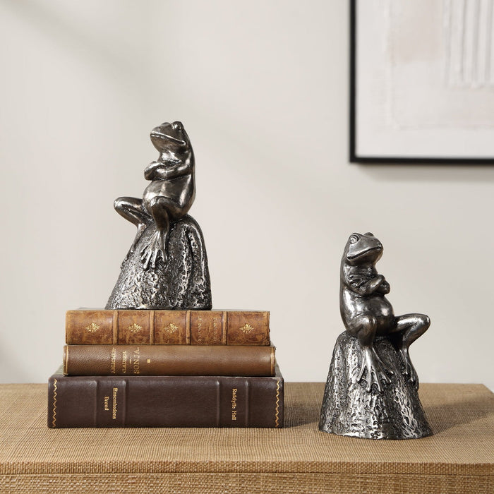 Uttermost Daydreaming Frogs Aged Silver Bookends - Set of 2