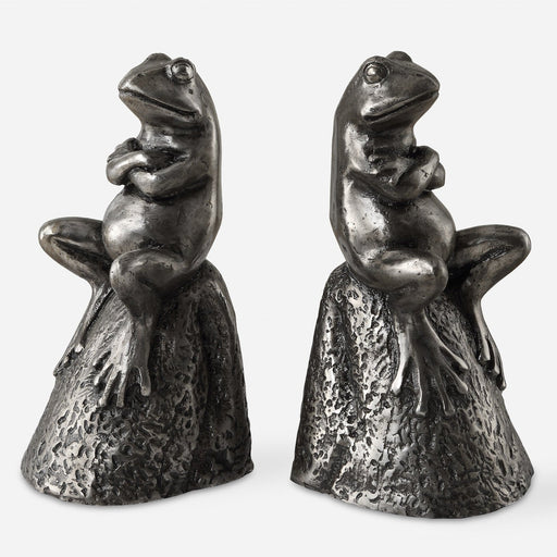 Uttermost Daydreaming Frogs Aged Silver Bookends - Set of 2
