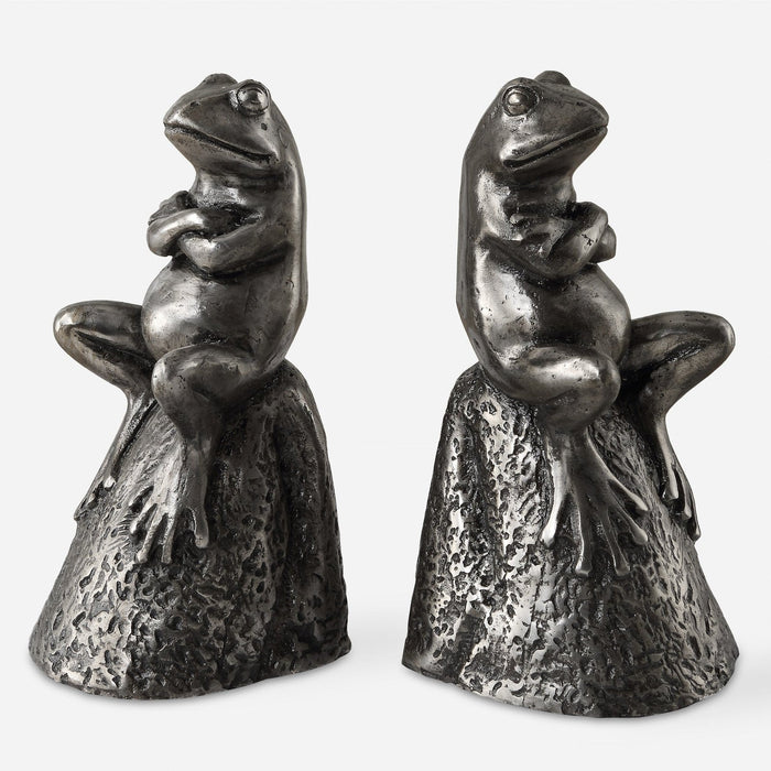 Uttermost Daydreaming Frogs Aged Silver Bookends - Set of 2