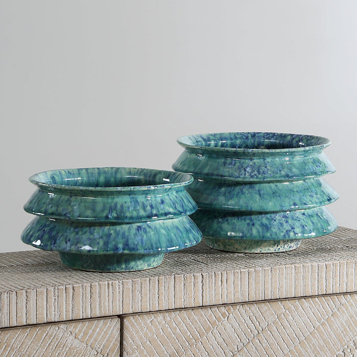 Uttermost ZigZag Blue Green Bowls - Set of 2