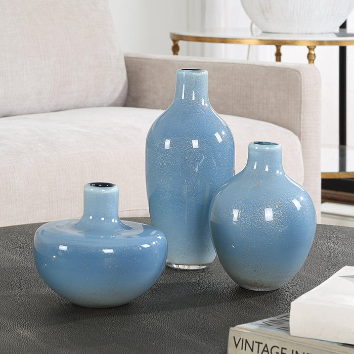 Uttermost Celestial Frost Blue Vases - Set of 3