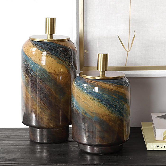 Uttermost Celestial Tide Glass Containers - Set of 2