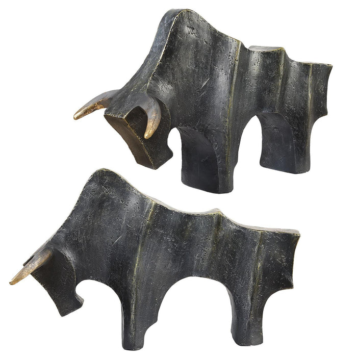 Uttermost Regal Bull Bronze Sculptures - Set of 2