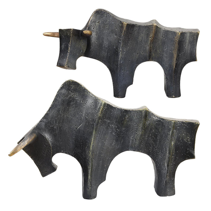 Uttermost Regal Bull Bronze Sculptures - Set of 2