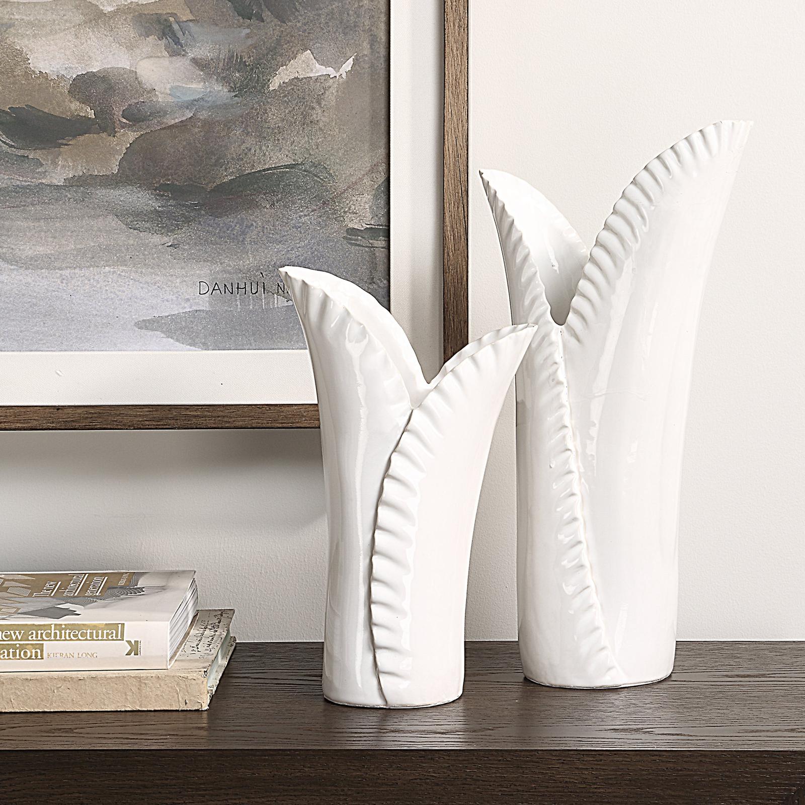 Uttermost Leafscape White Vases - Set of 2