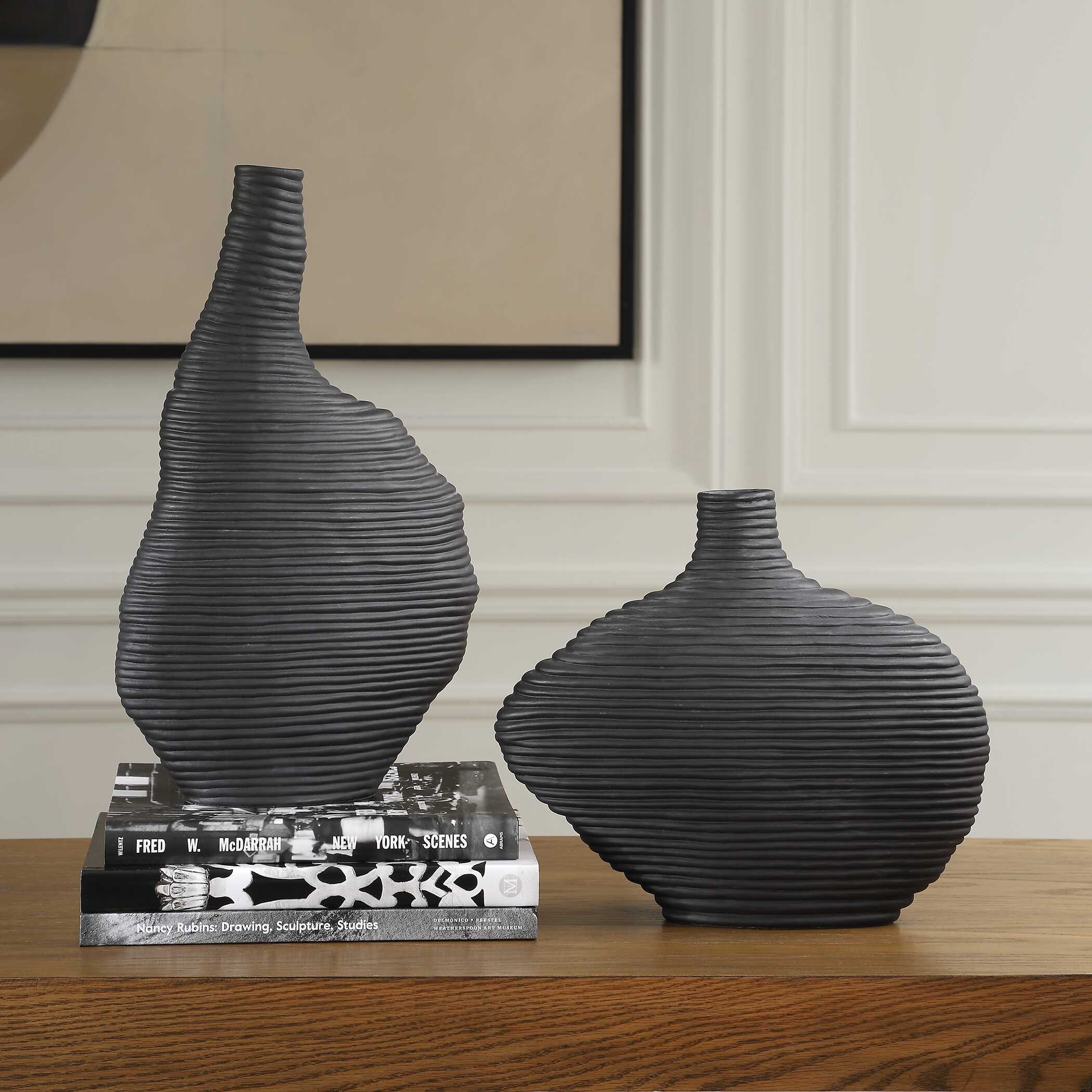 Uttermost Duostacked Black Vases - Set of 2