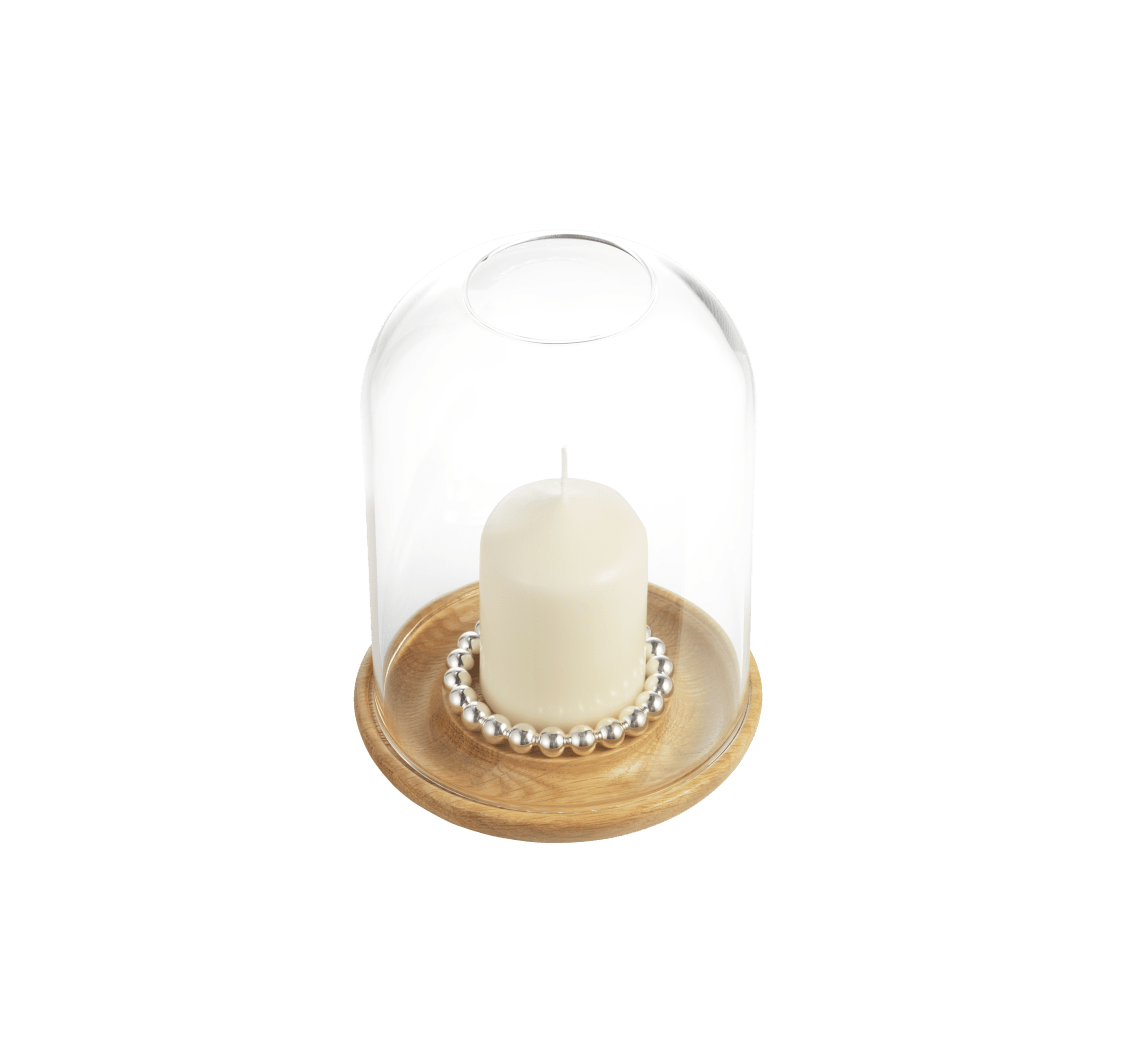 Christofle Perles Silver-Plated and Oak Hurricane