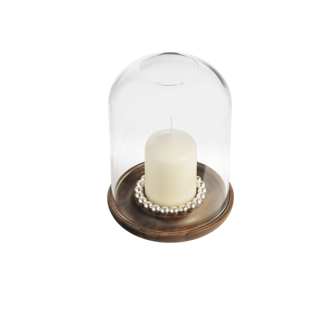 Christofle Perles Silver-Plated and Walnut Hurricane