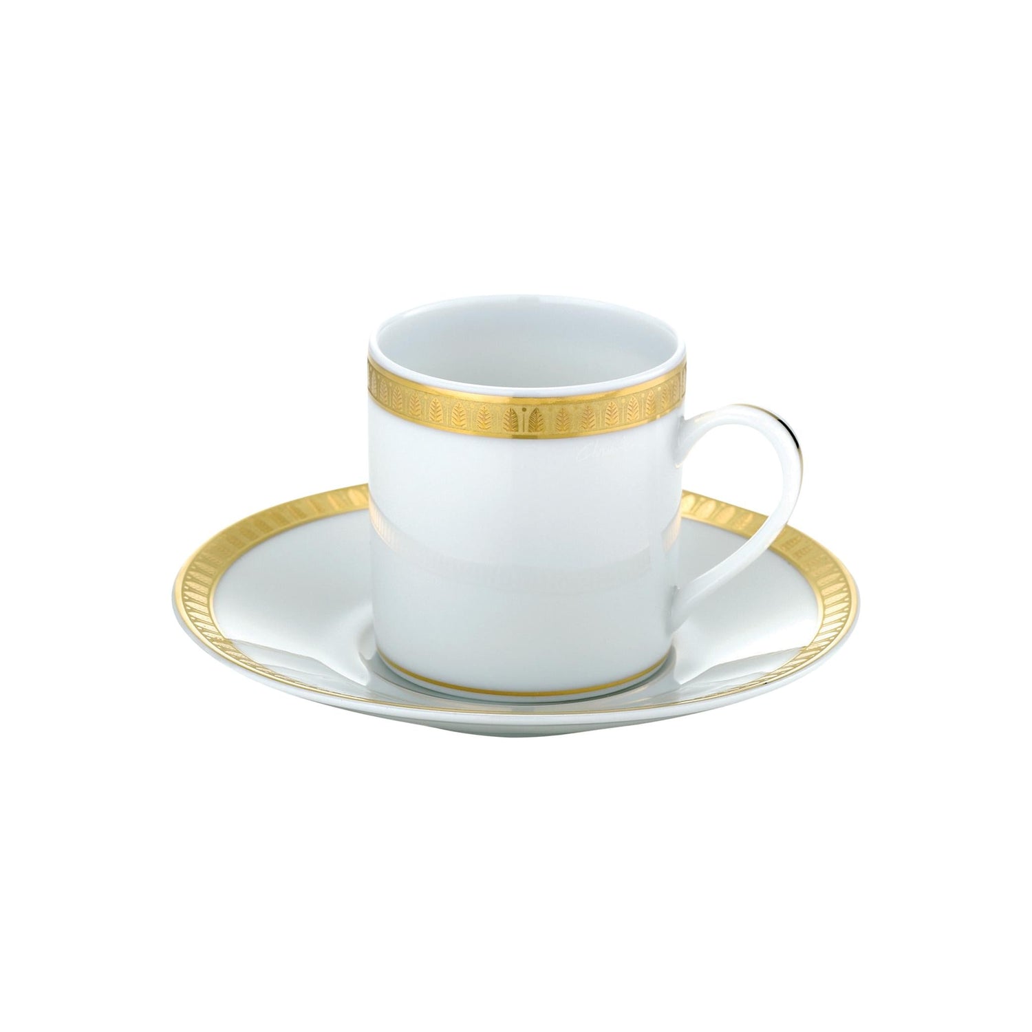 Christofle Malmaison Gilded Porcelain Demitasse Cup and Saucer