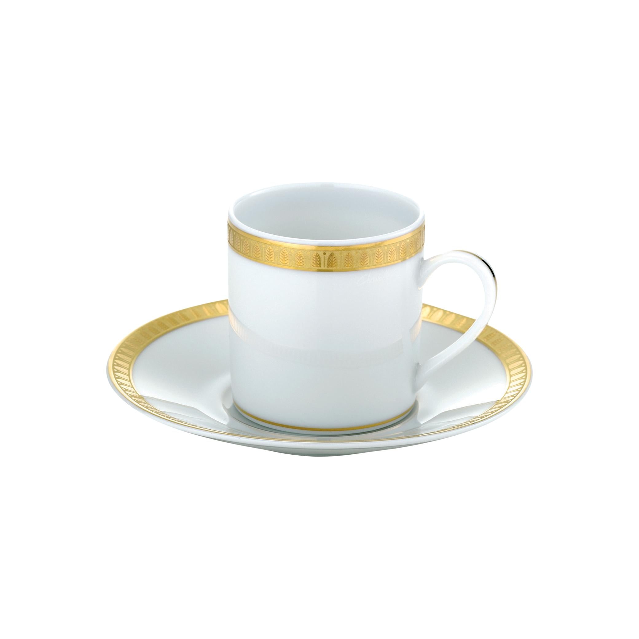 Christofle Malmaison Gilded Porcelain Demitasse Cup and Saucer