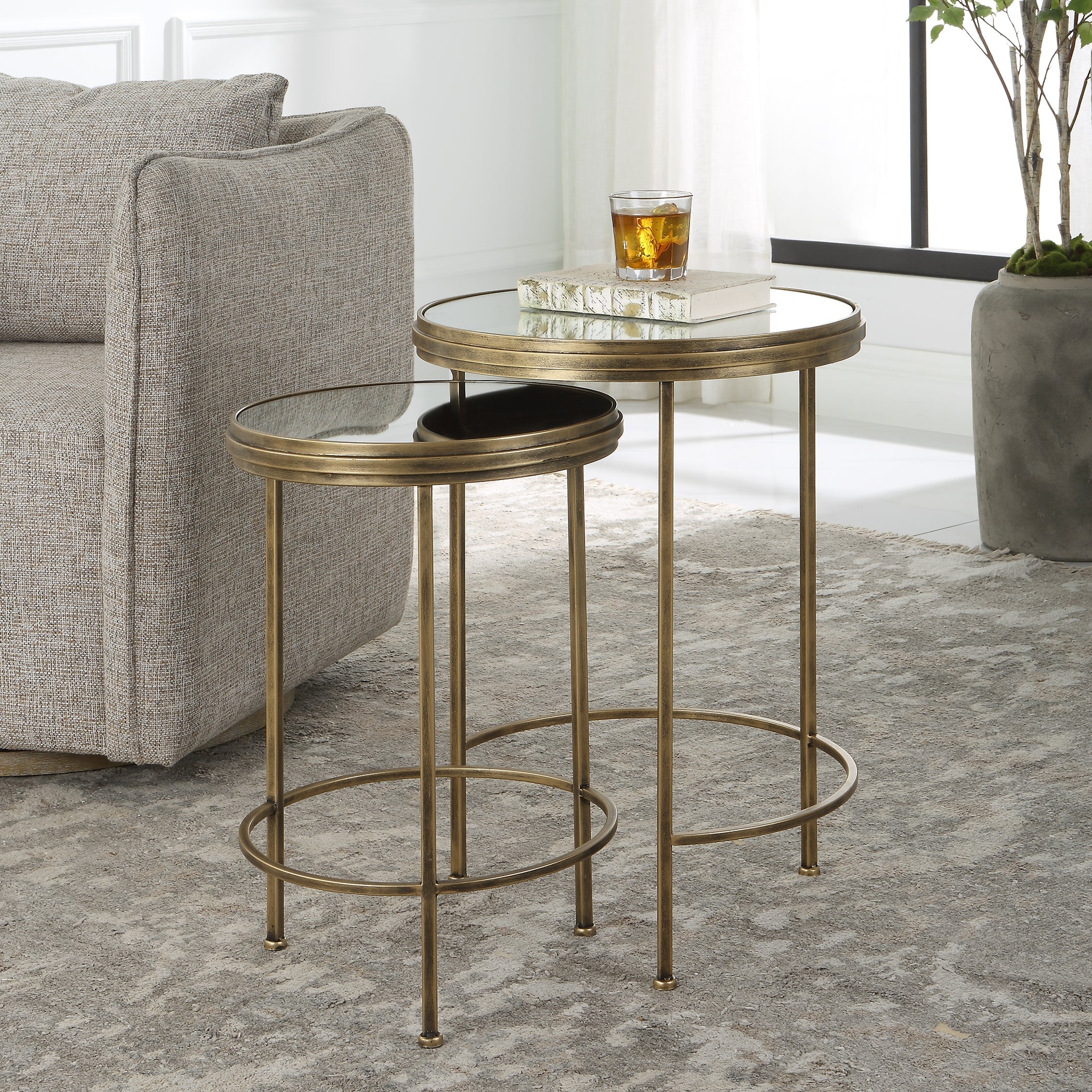 Modern Accents Iron Nesting With Mirror Top Table - Set of 2