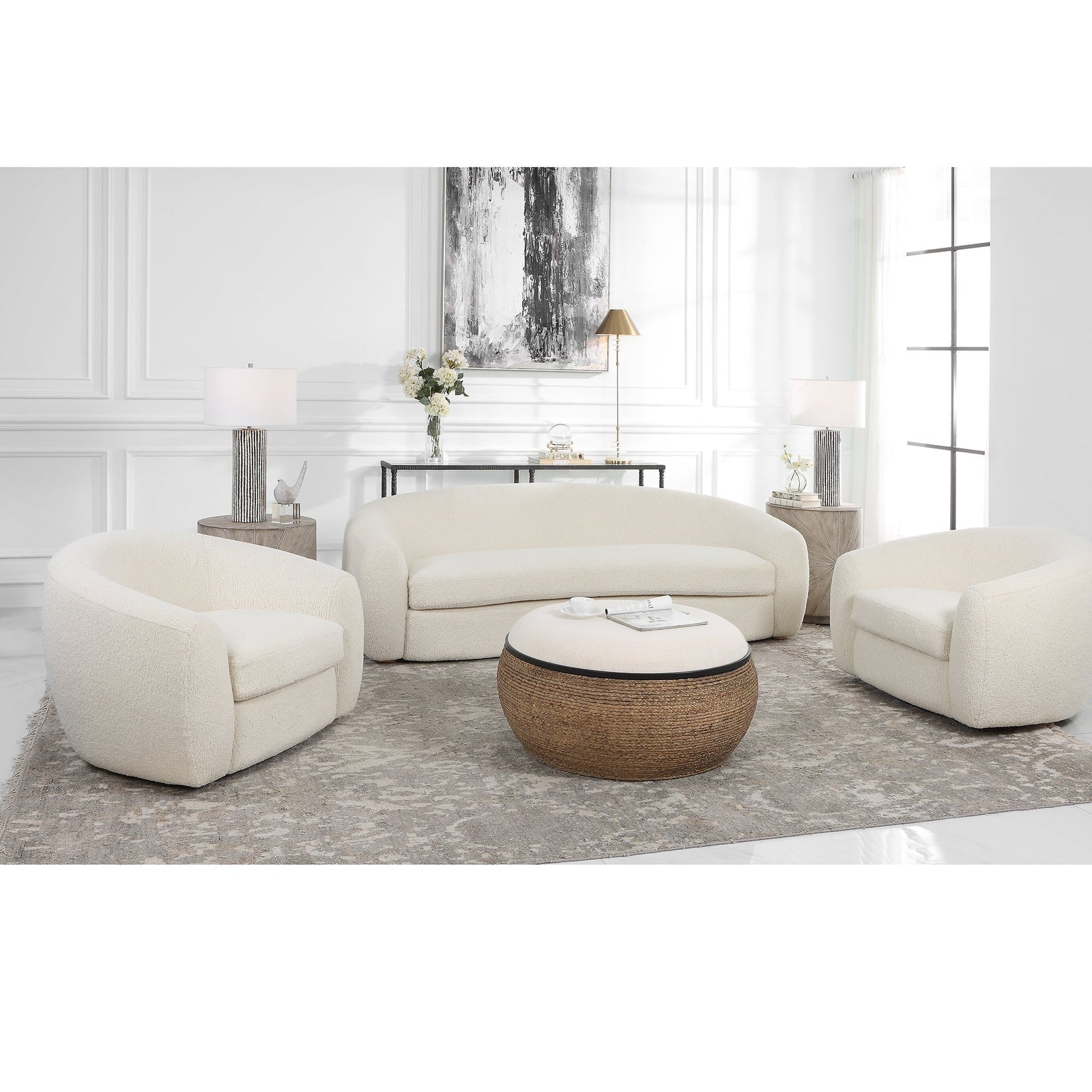 Uttermost Capra Art Deco White Swivel Chair