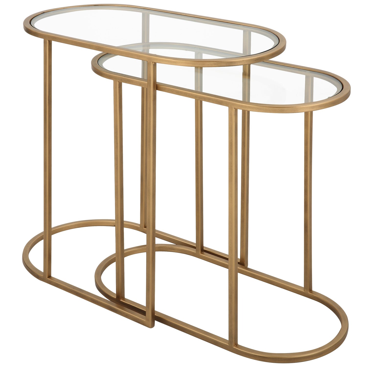 Modern Accents Oval Shaped Iron Nesting With Clear Glass Top Table - Set of 2