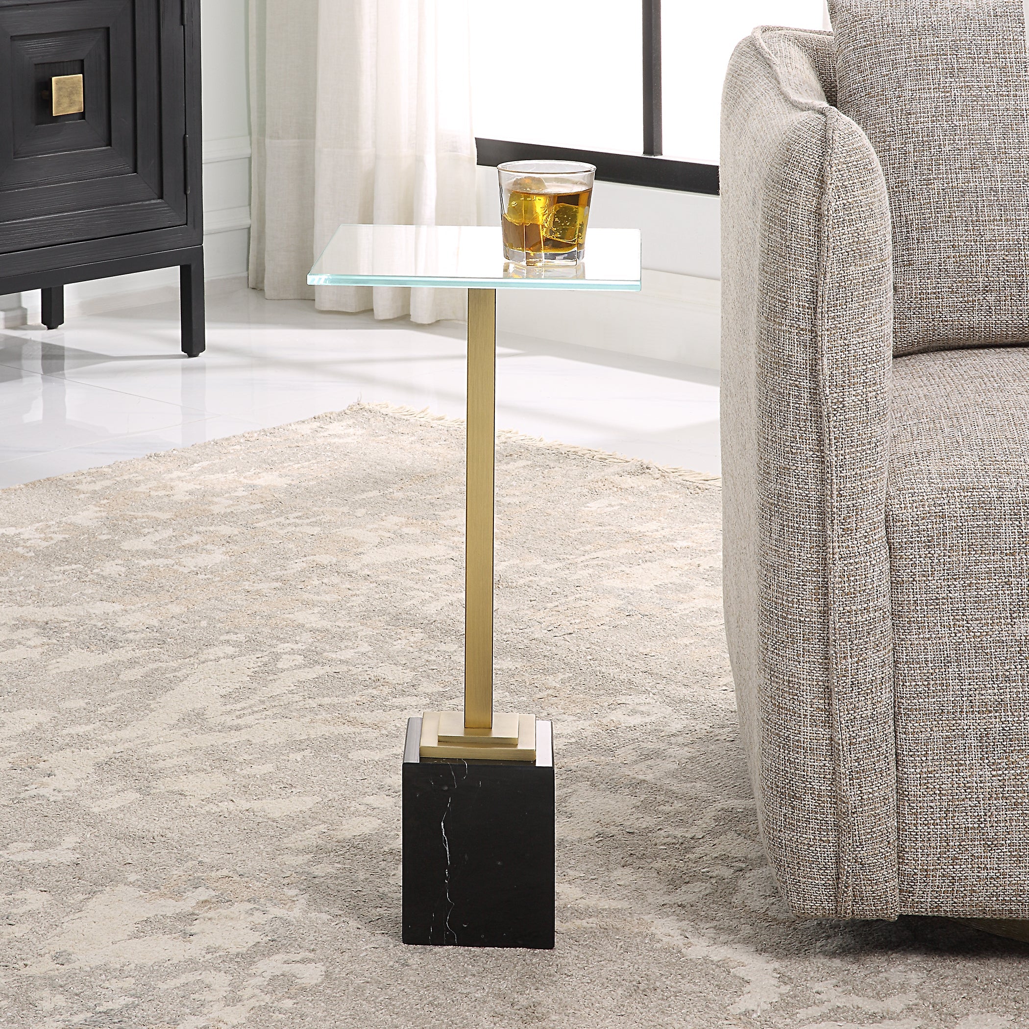 Modern Accents Marble Base With Glass Top Martini Table