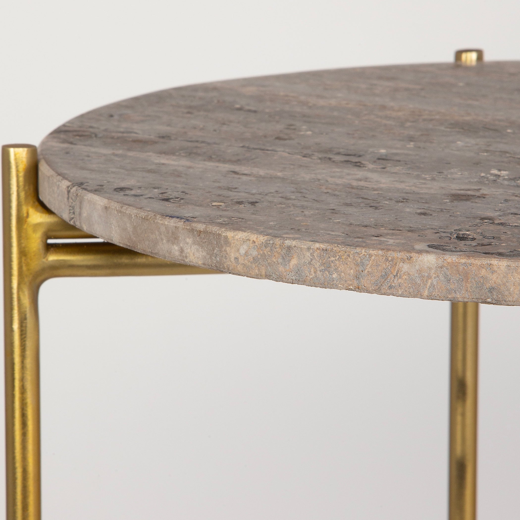Modern Accents Travertine Stone Gold Frame Table