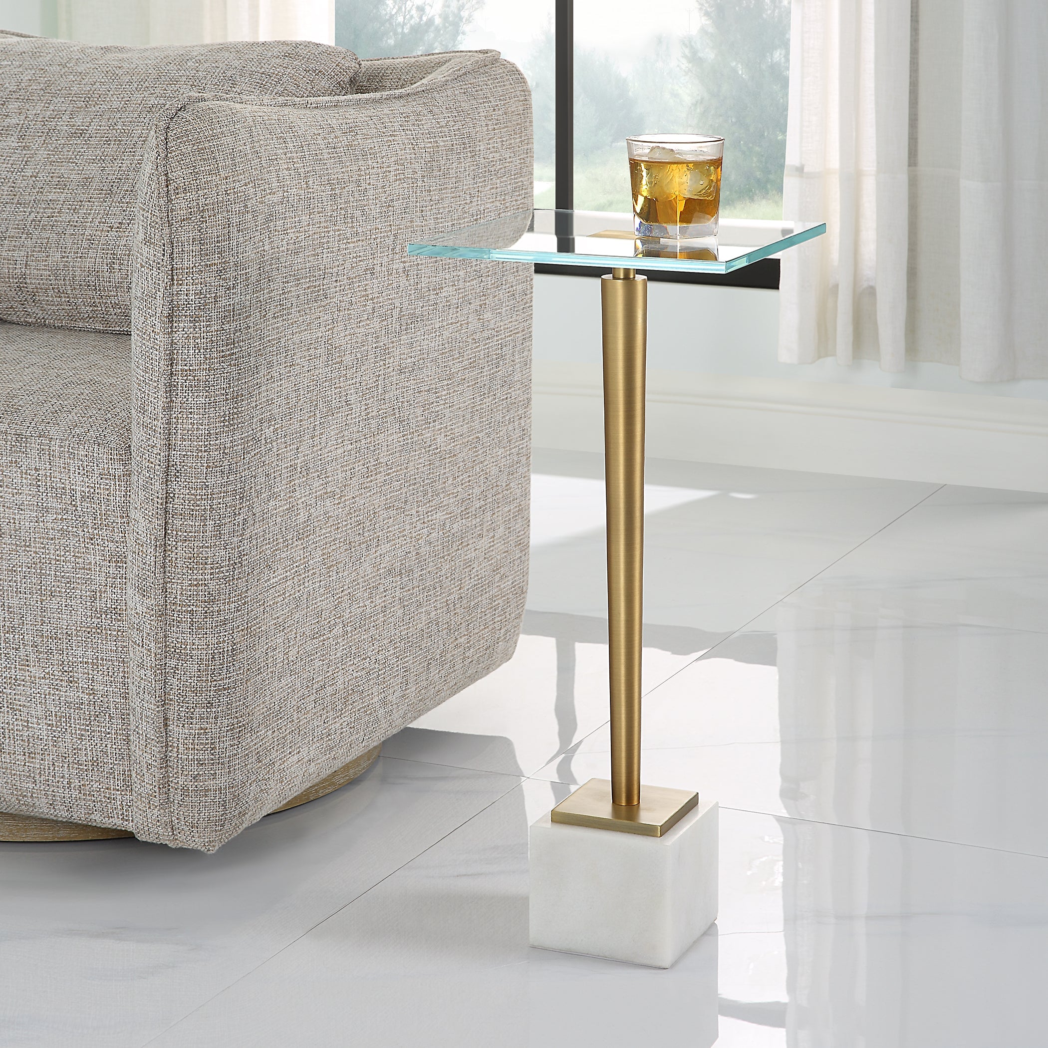 Modern Accents Marble Base Glass Top Table