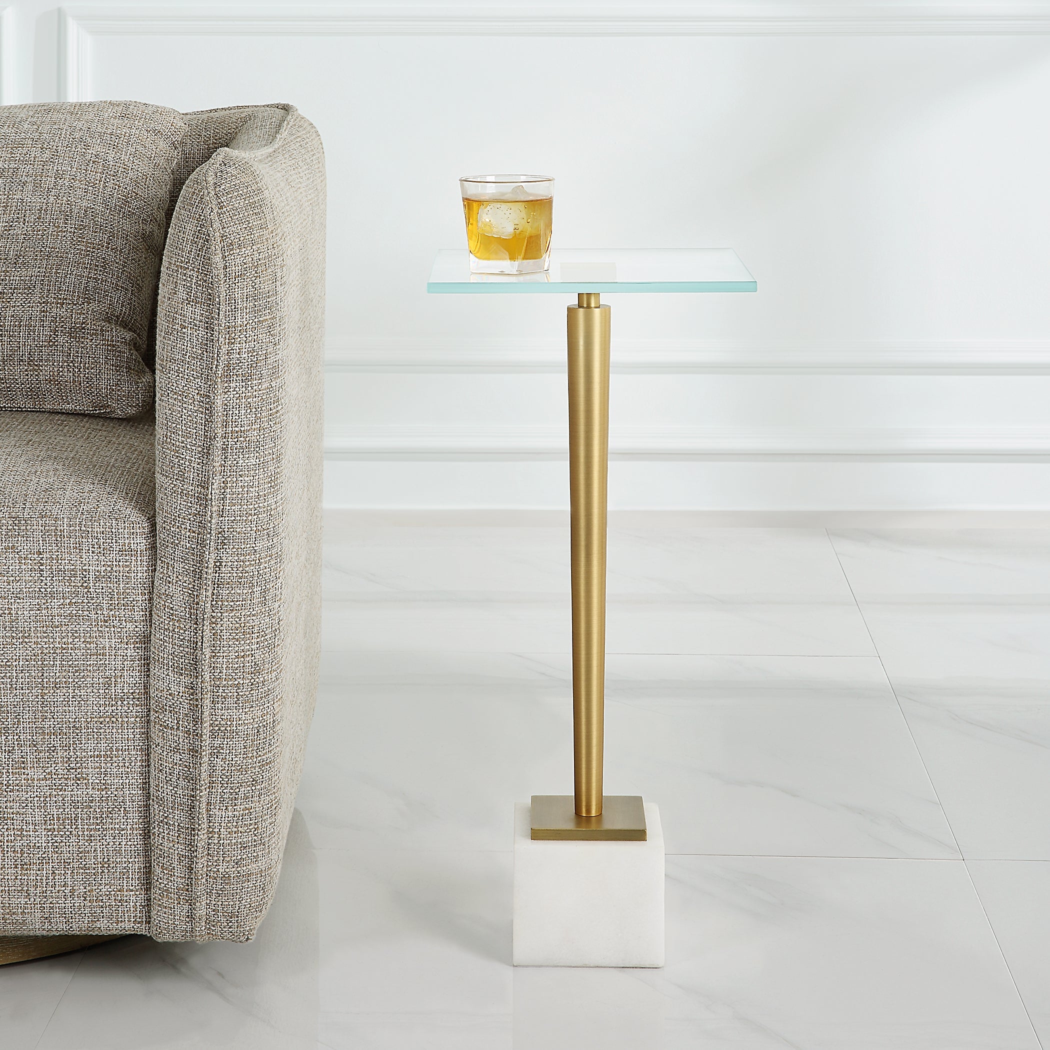 Modern Accents Marble Base Glass Top Table