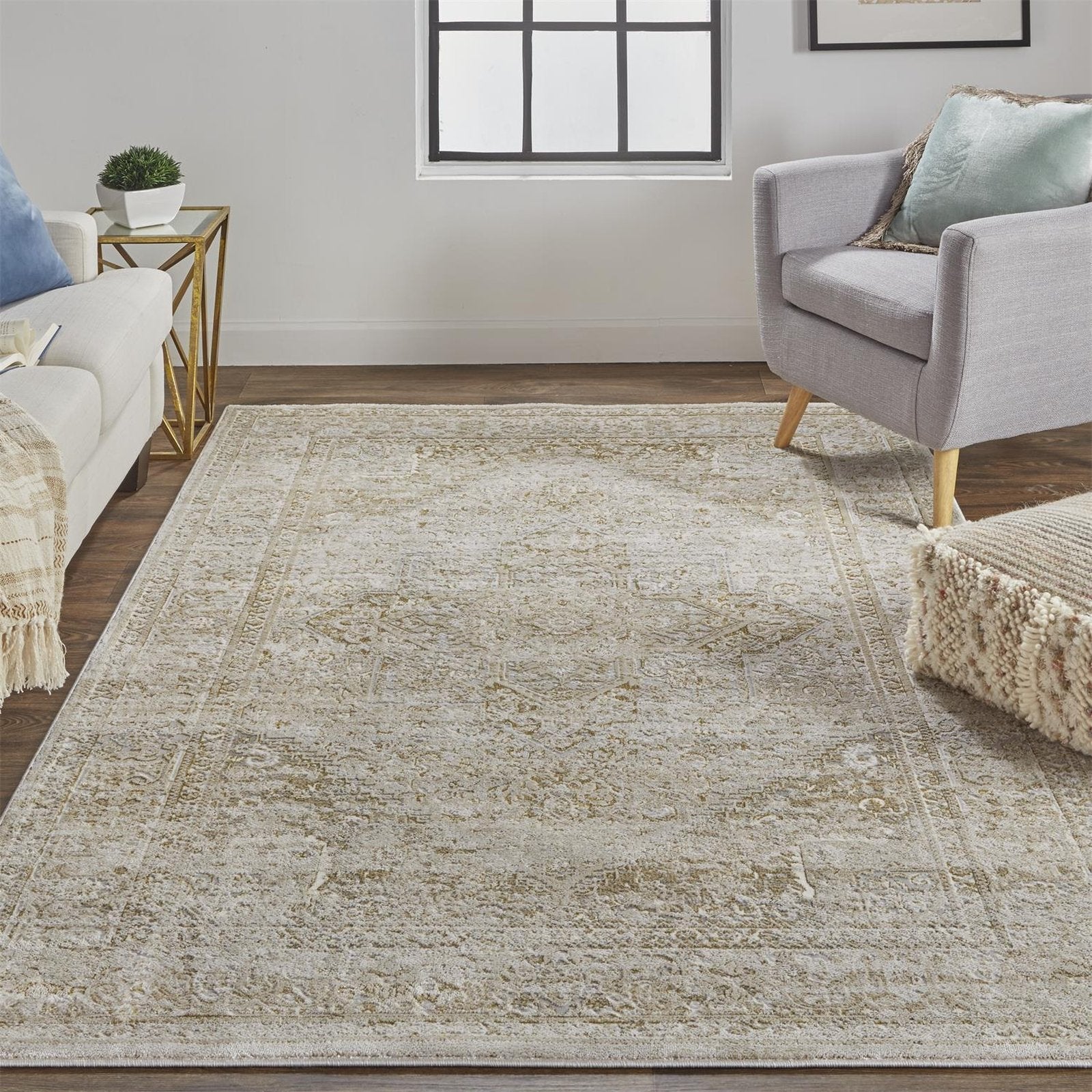 Feizy Aura 3734F Rug in Gold / Gray