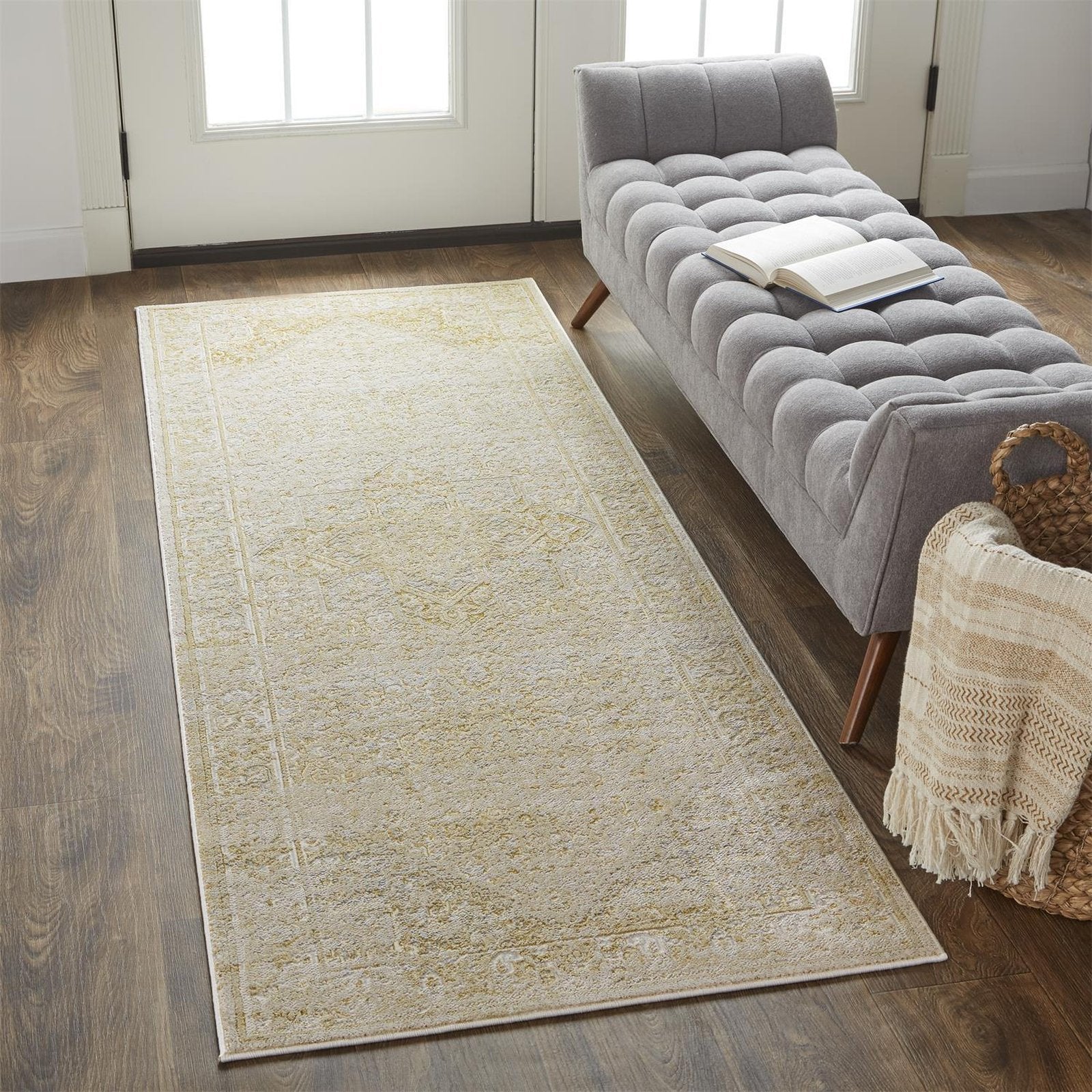 Feizy Aura 3734F Rug in Gold / Gray