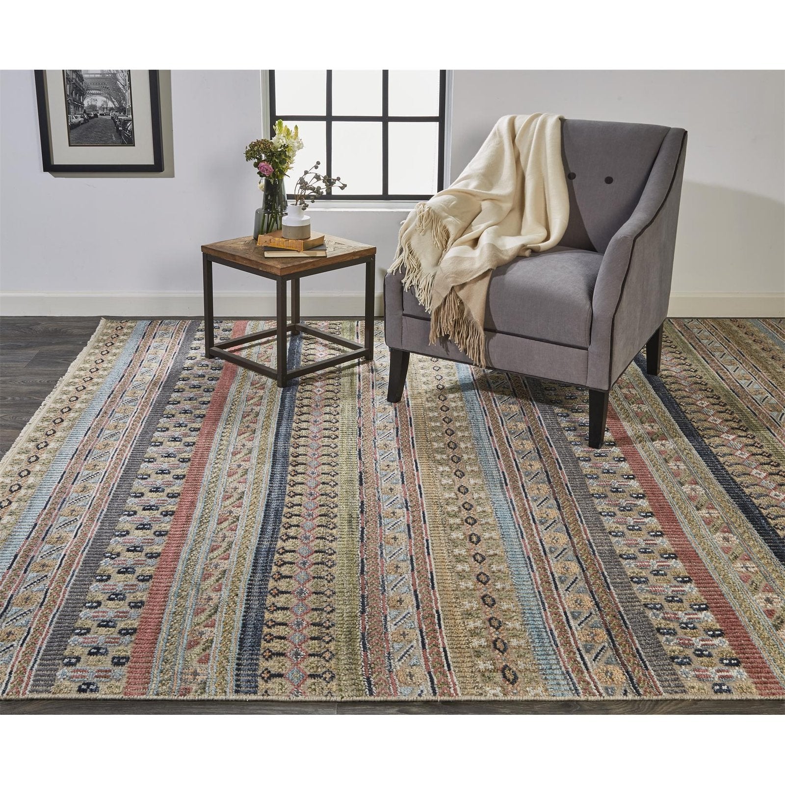 Feizy Payton 6498F Rug in Tan / Blue