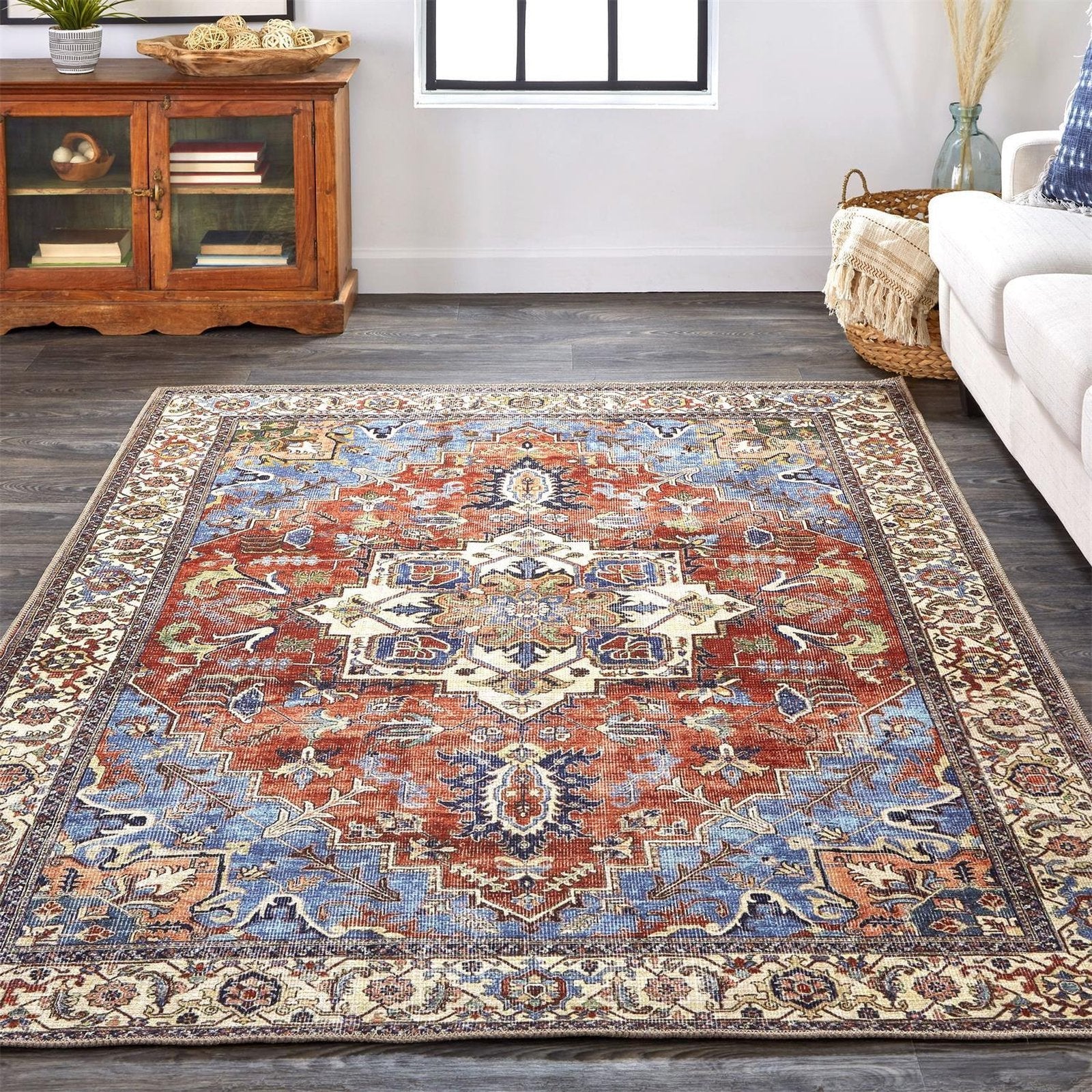 Feizy Percy 39AHF Rug in Rust / Blue