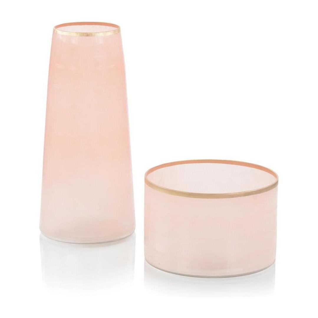 John Richard Decor Set of Two Palest of Pink Glass Vases