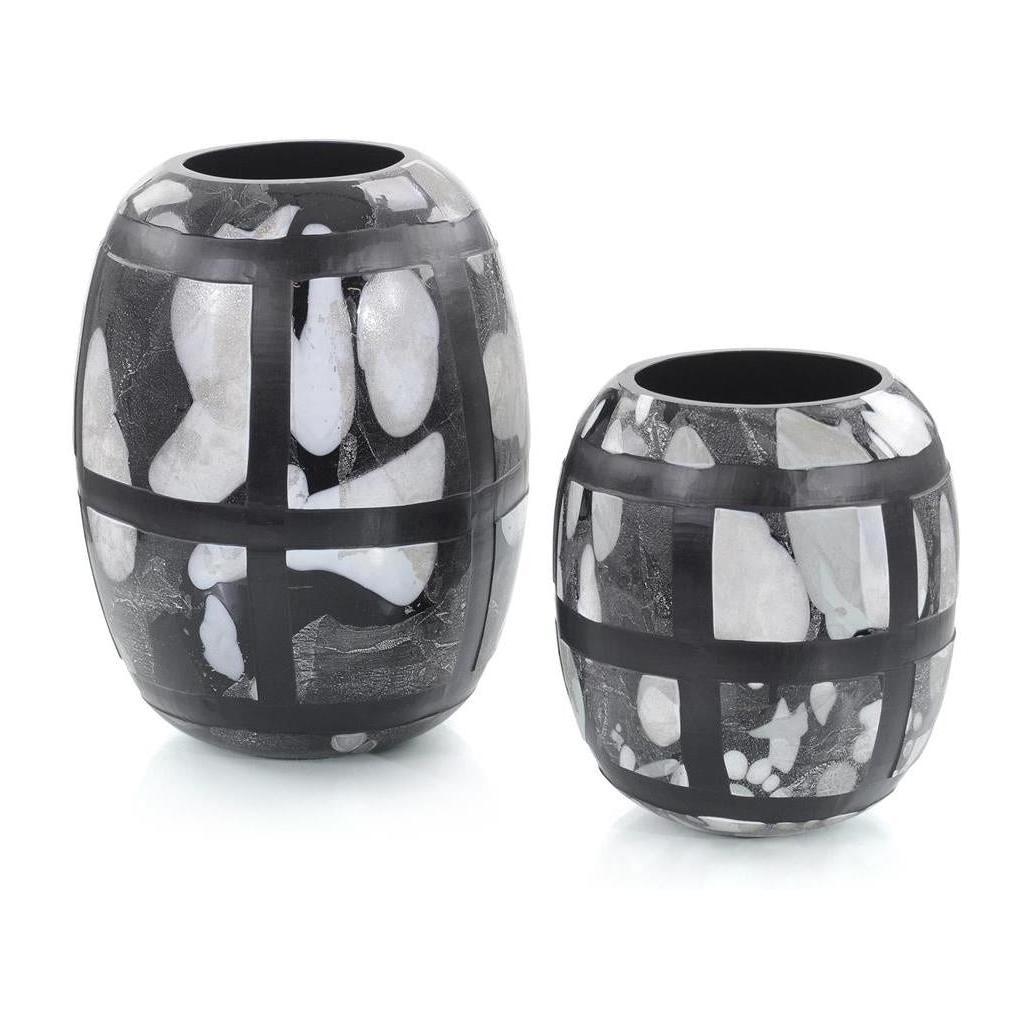 John Richard Decor Set of Two Black-and-White Glass Vases