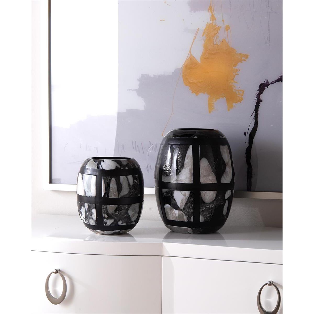John Richard Decor Set of Two Black-and-White Glass Vases