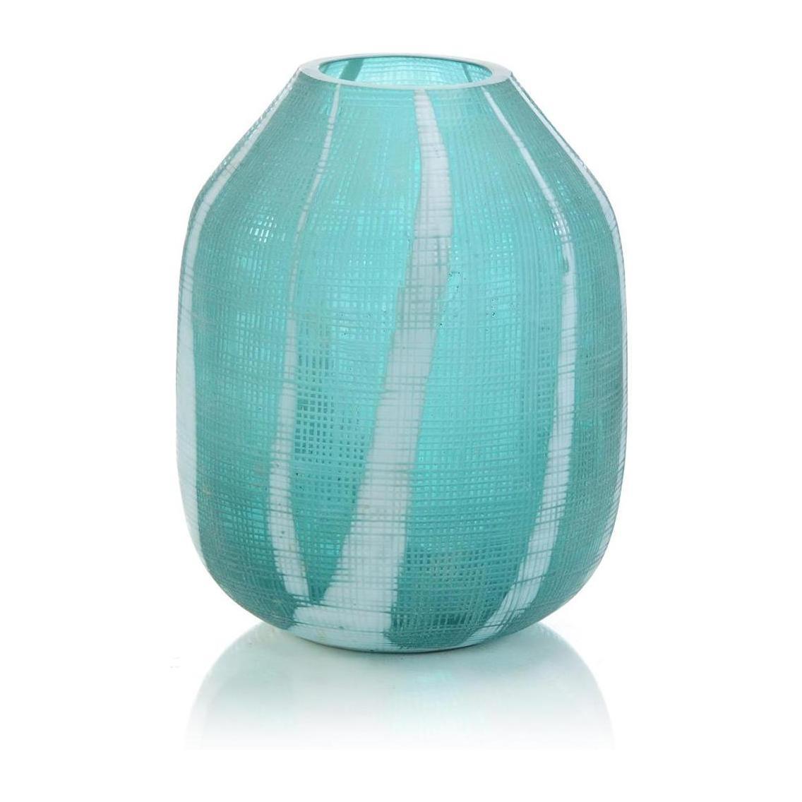 John Richard Decor Aqua Green Etched Glass Vase I
