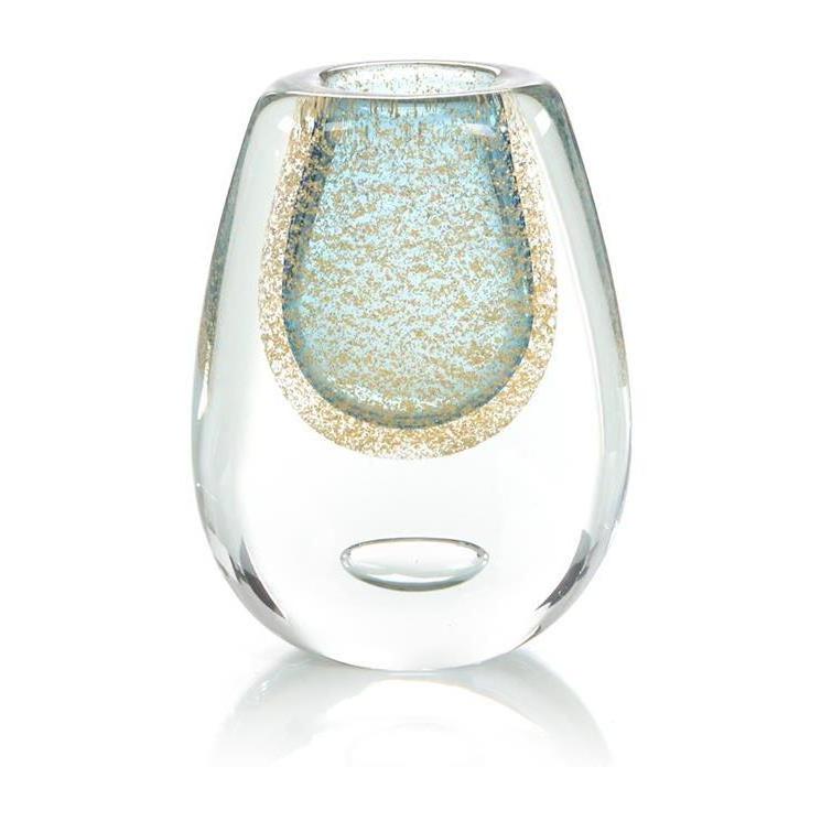 John Richard Decor Gold Flecked Blue Handblown Glass Vase III