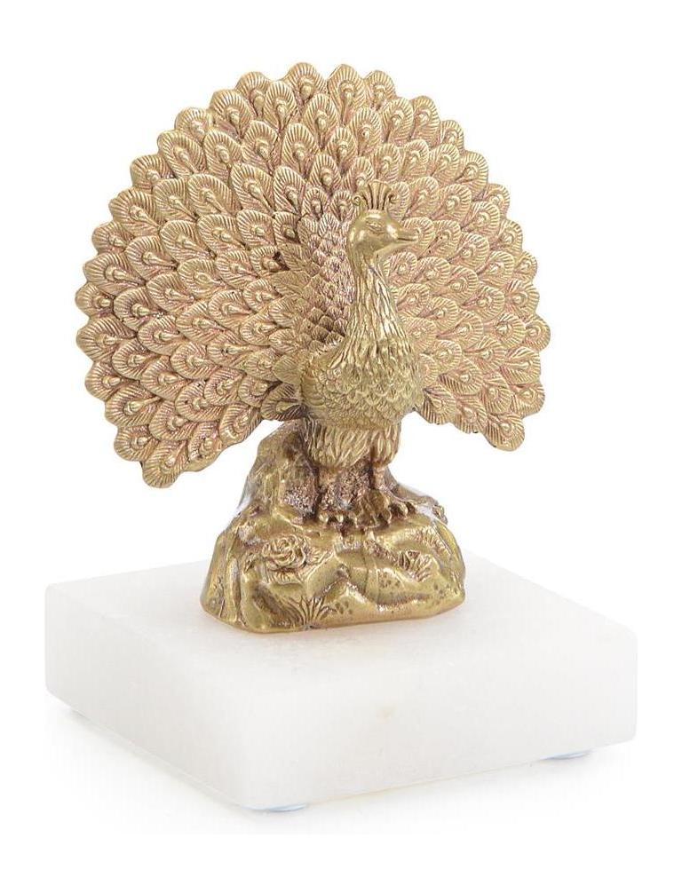 John Richard Decor Brass Peacock Sculpture on Alabaster