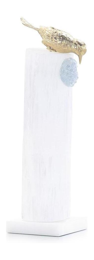 John Richard Decor Brass Bird Sculpture on Selenite Roost II