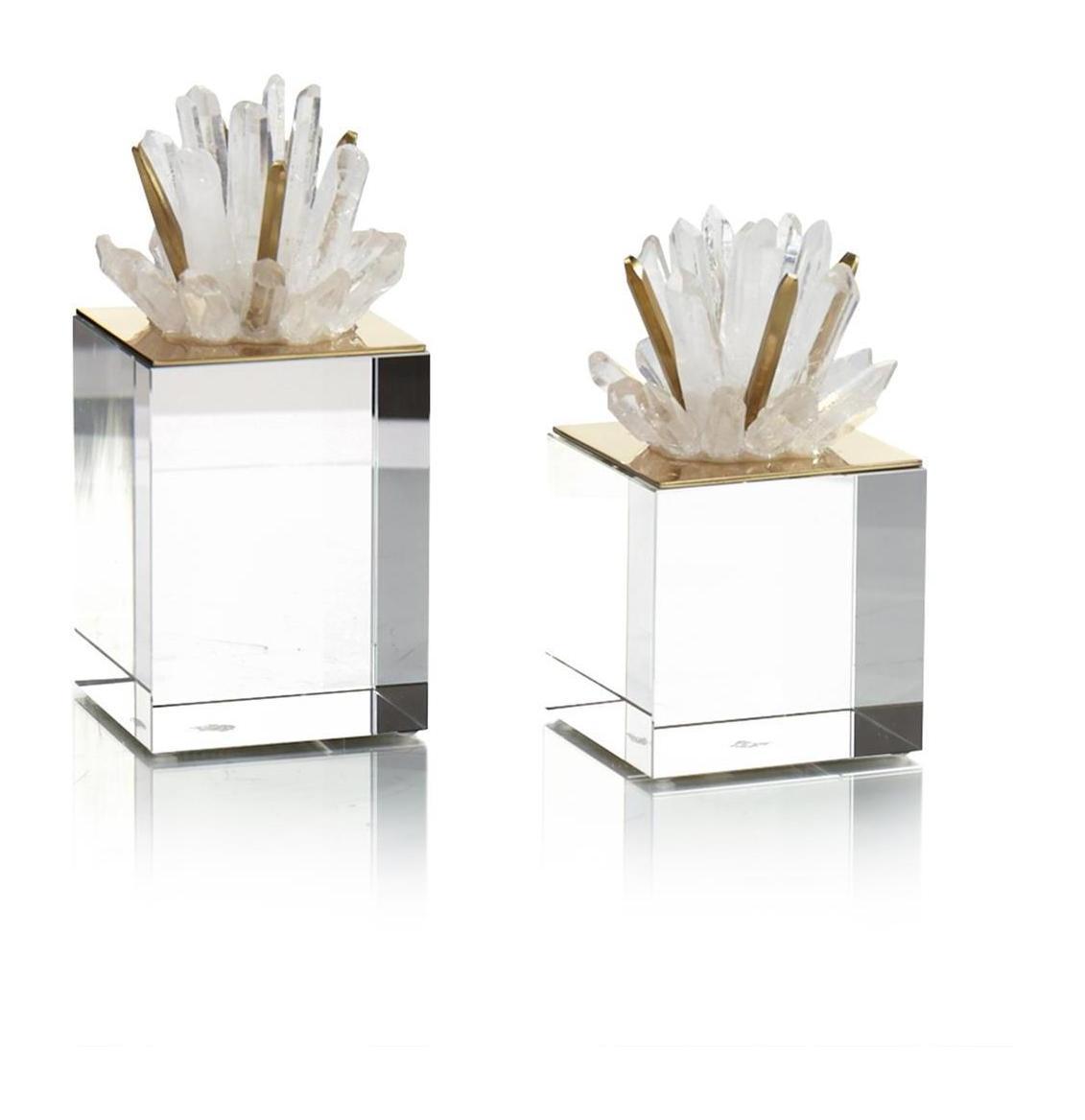 John Richard Decor Brass and Selenite Cluster on Crystal, Set of 2