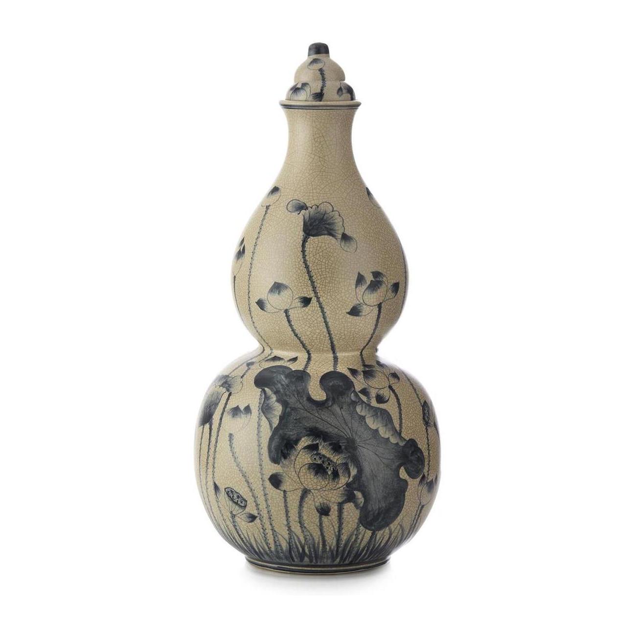 John Richard Decor Lidded Blue Lotus Jar