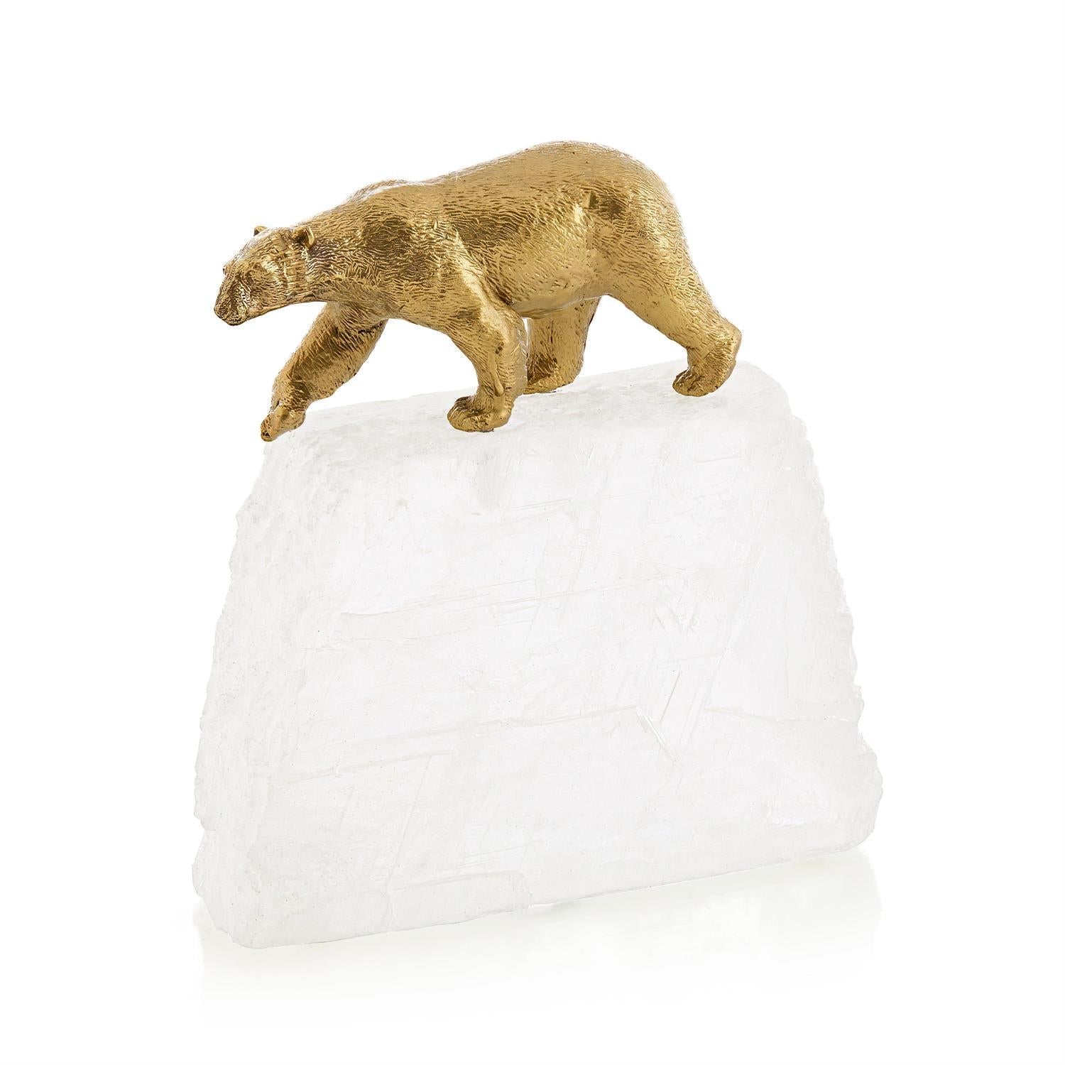 John Richard Brass Bear Sculpture on Selenite