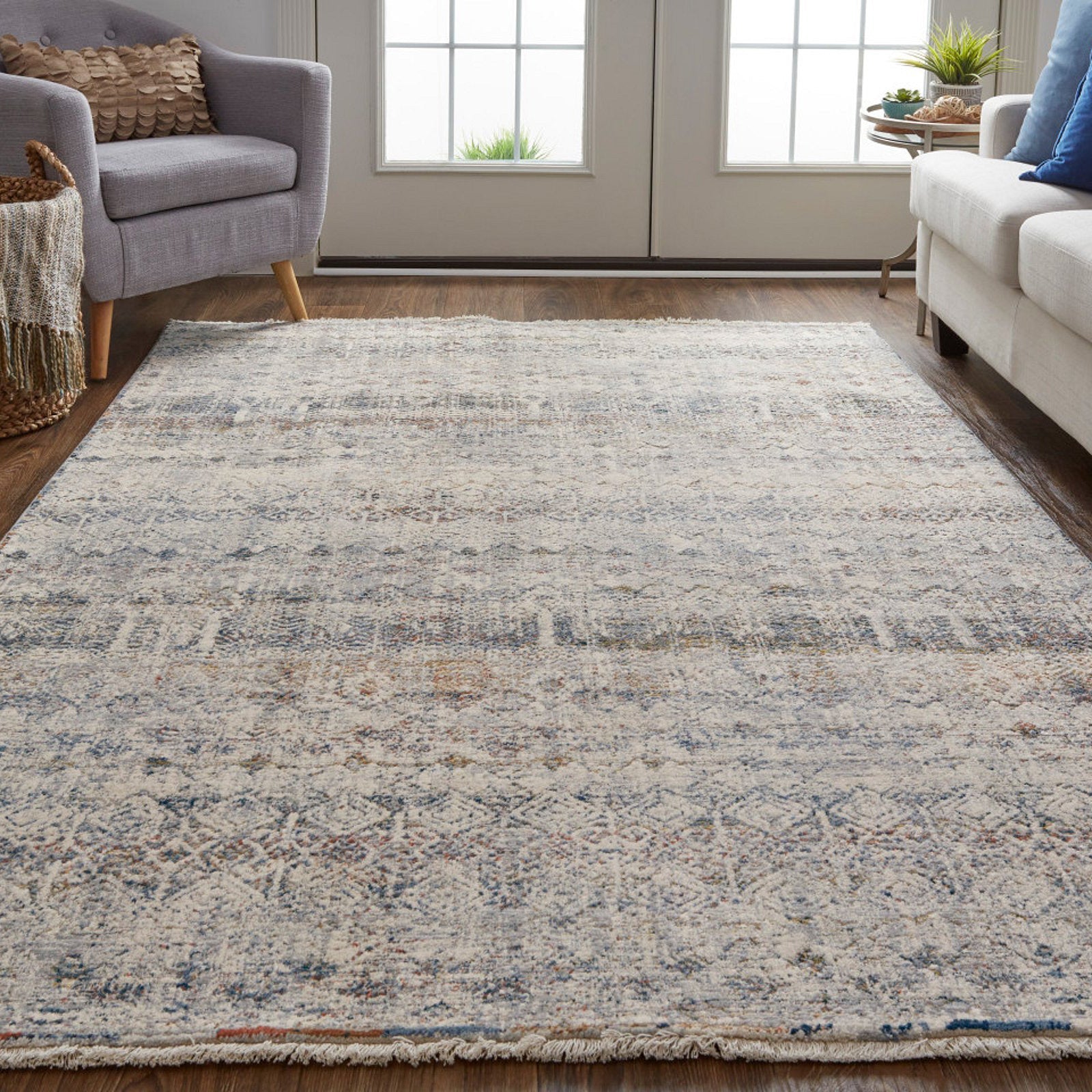 Feizy Kaia 39GLF Transitional Distressed in Tan/Ivory/Blue