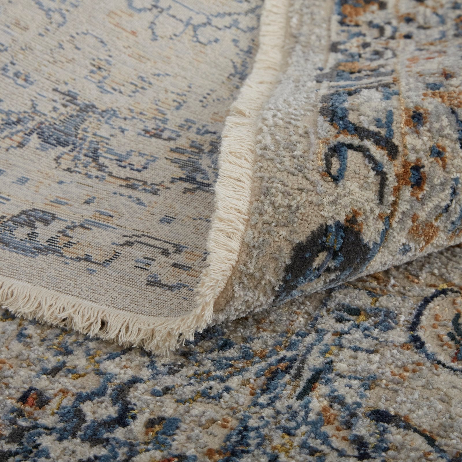 Feizy Kaia 39GNF Transitional Damask in Tan/Blue/Orange
