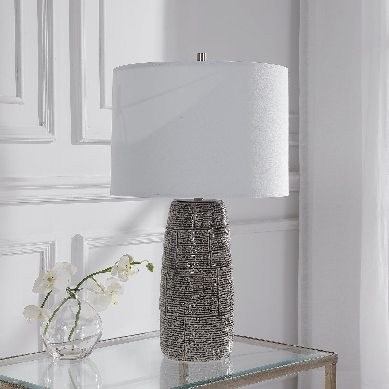 Modern Accents Offset Brick Pattern Ceramic Table Lamp