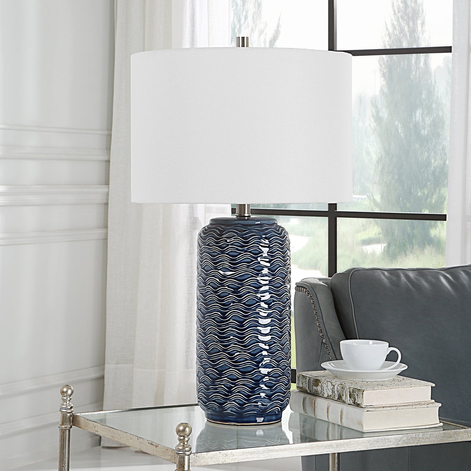 Modern Accents Wave Pattern Ceramic Table Lamp