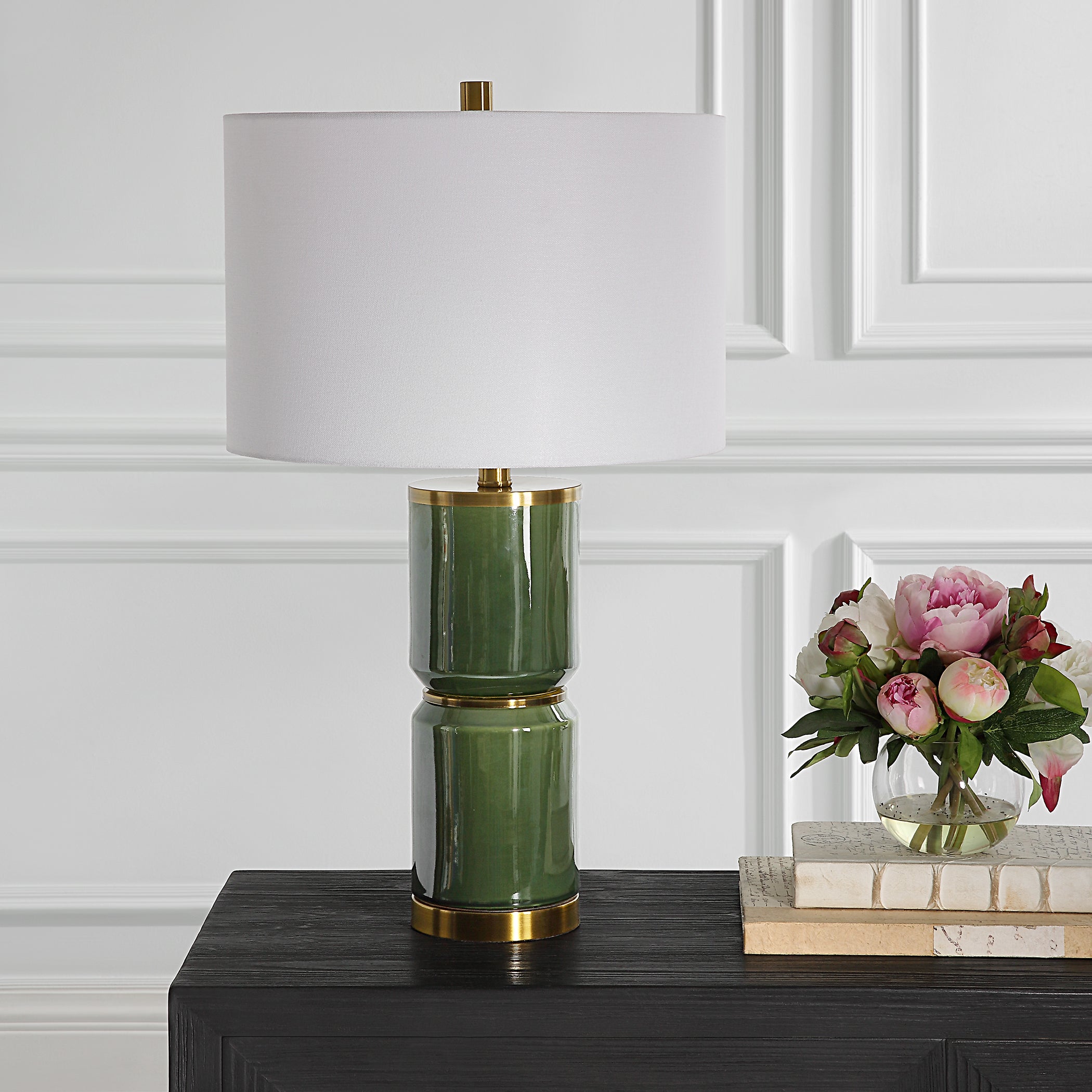 Modern Accents Metal Base Cylinder Ceramic Table Lamp