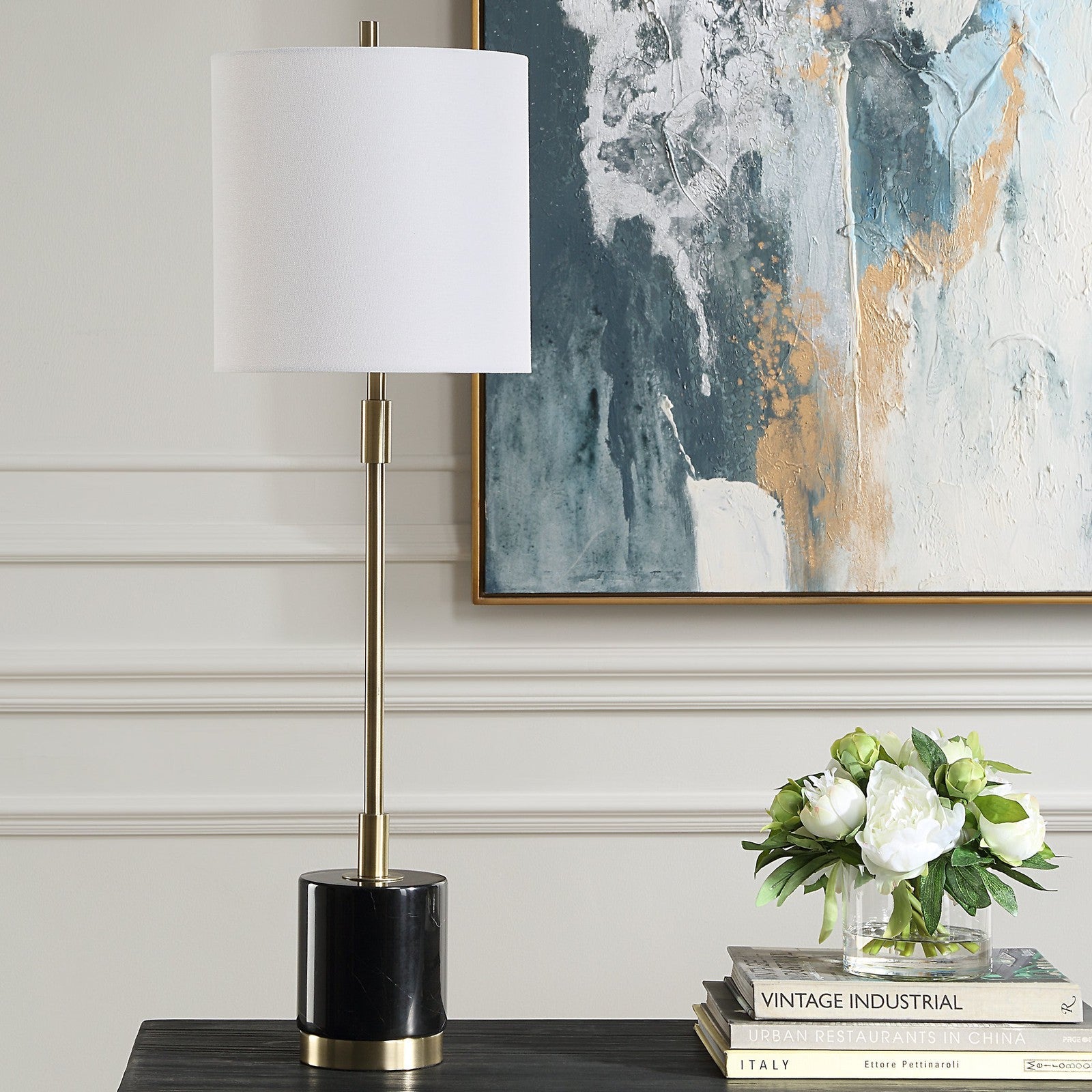 Modern Accents Round Black Marble Base Buffet Lamp