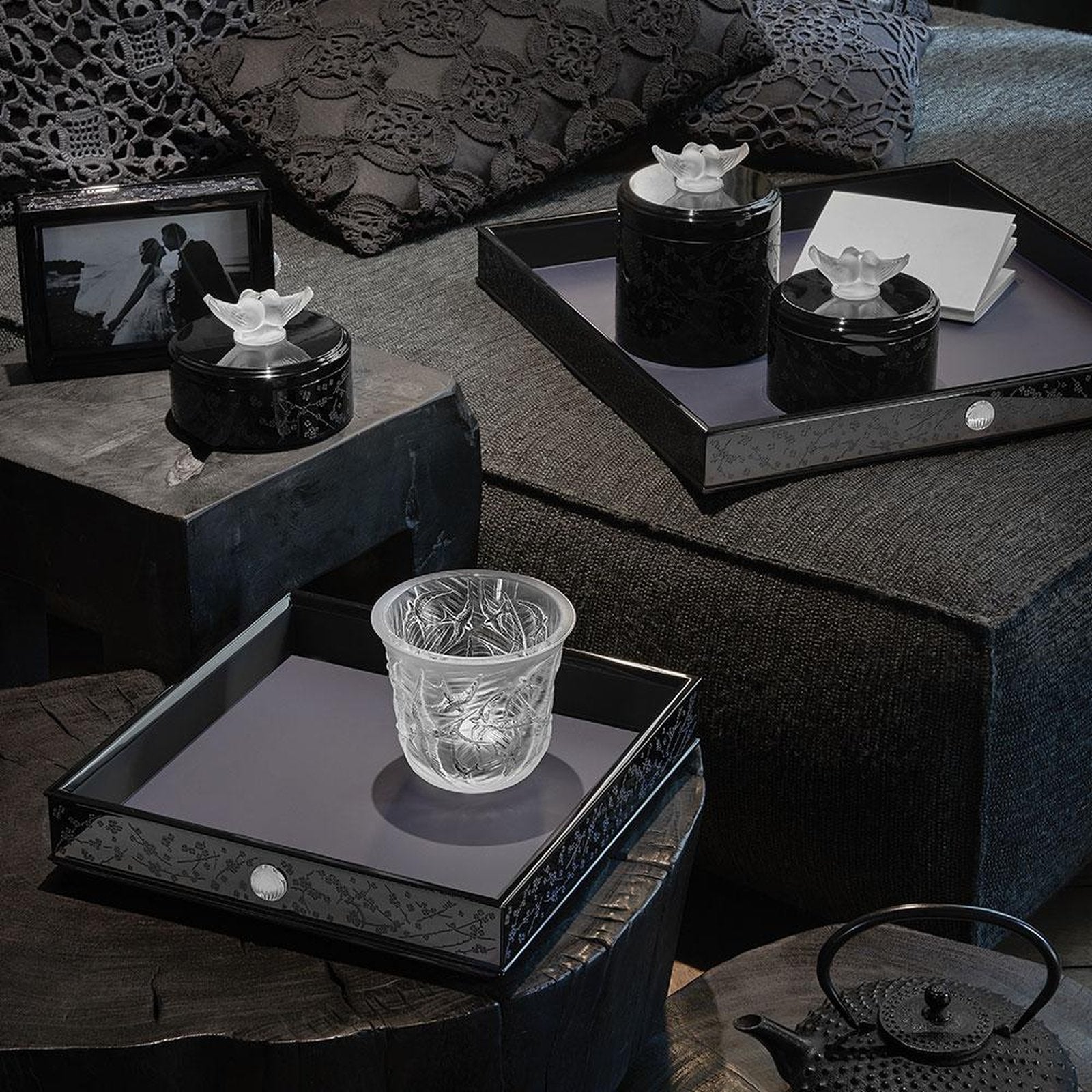 Lalique Fleurs De Cerisier Lacquered Wood Box Large Size