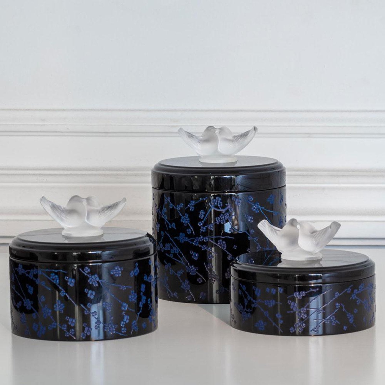Lalique Fleurs De Cerisier Lacquered Wood Box Large Size