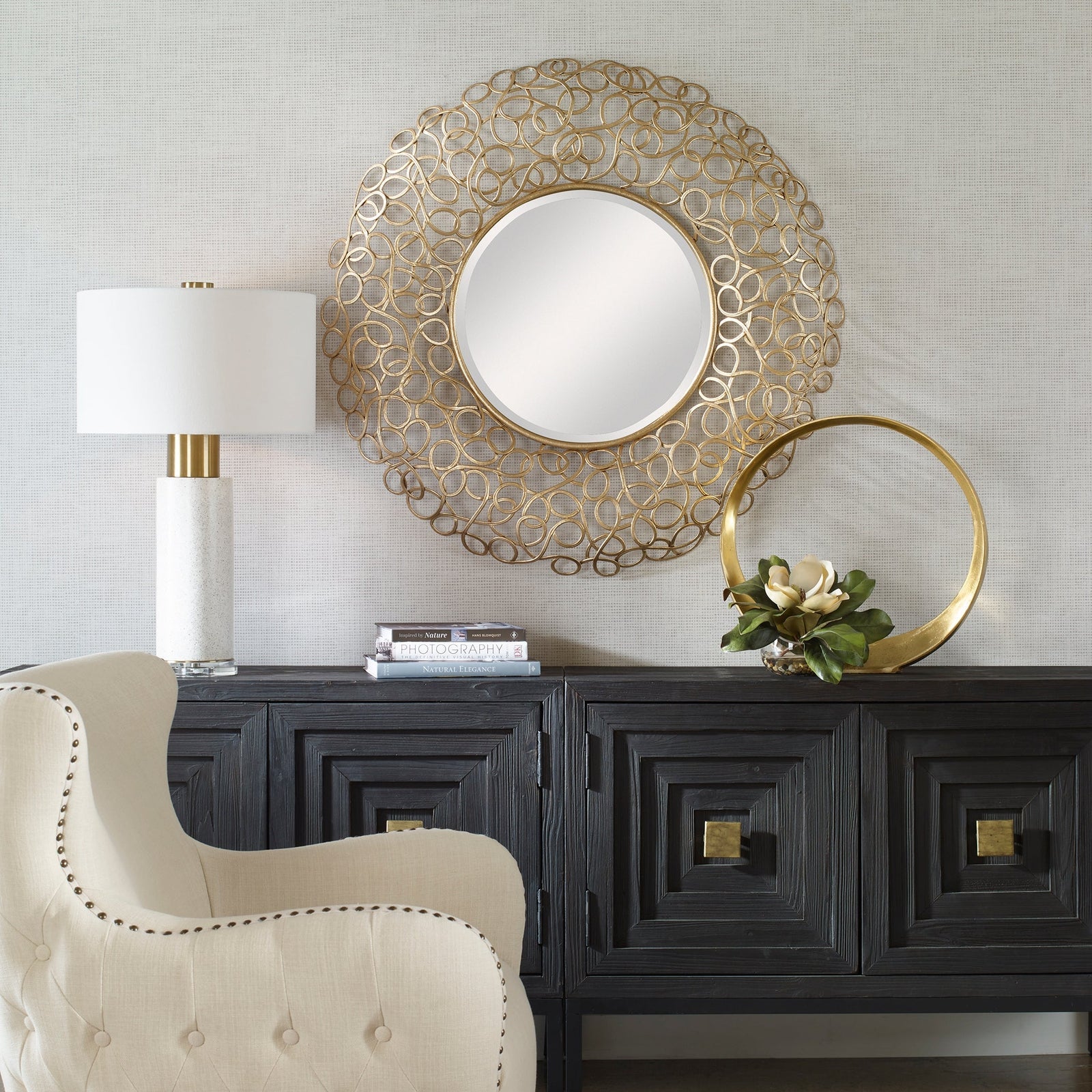 Uttermost Swirl Round Gold Mirror Clearance
