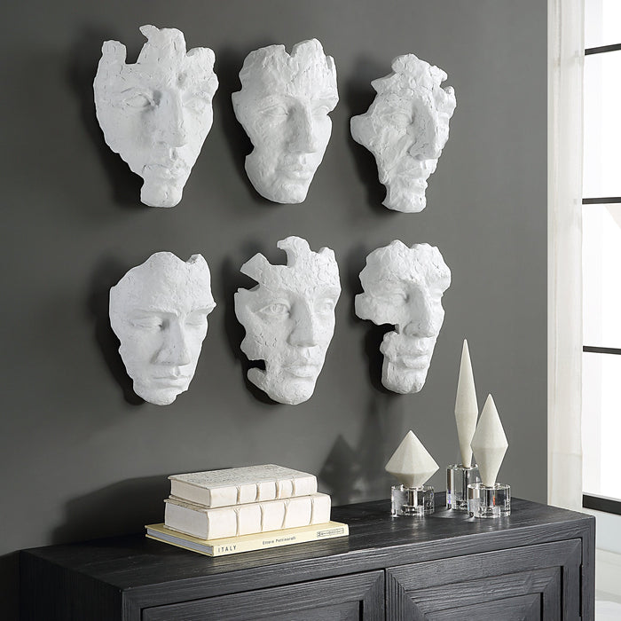 Uttermost Self-Portrait White Mask Wall Décor - Set of 6
