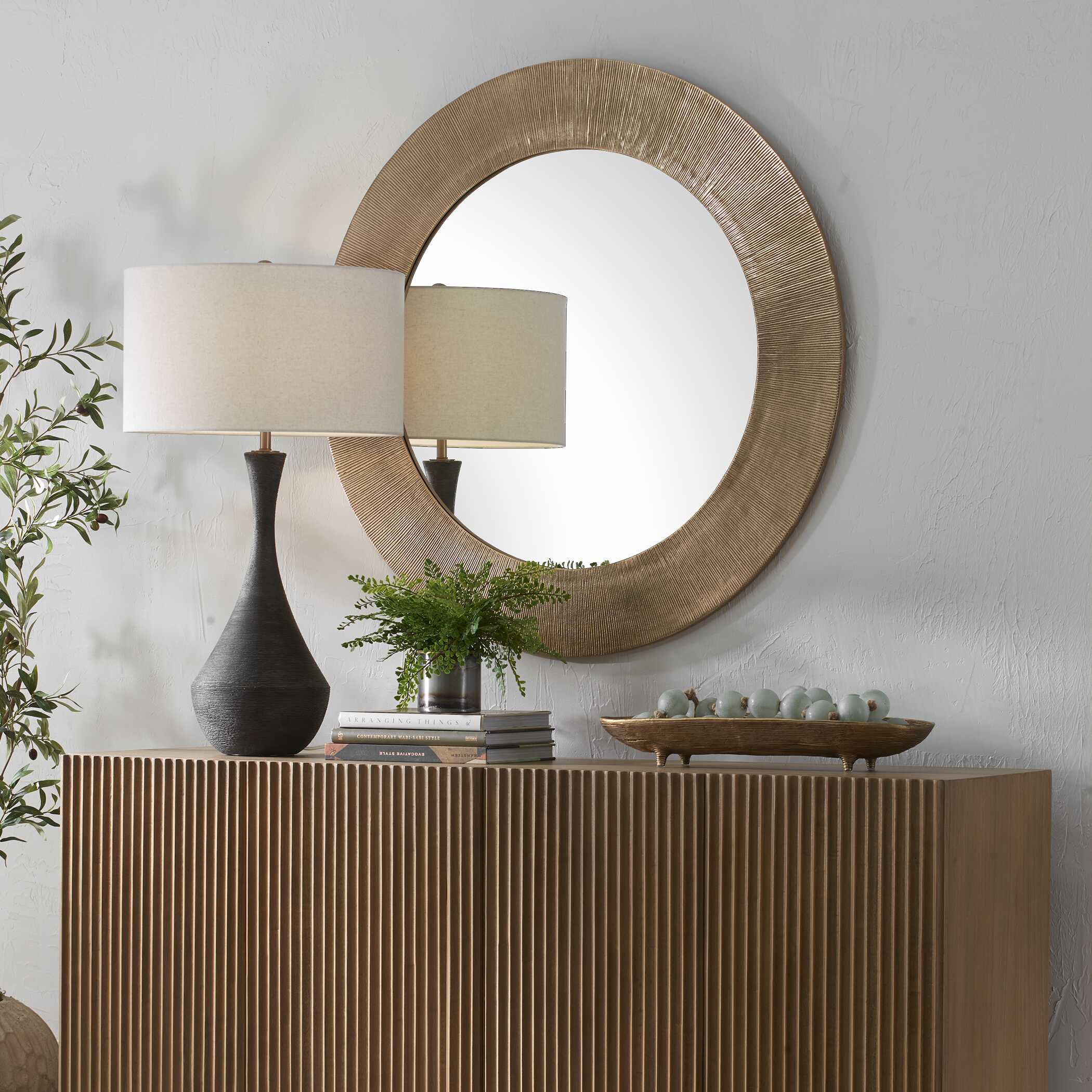 Uttermost Tano Antique Brass Round Mirror