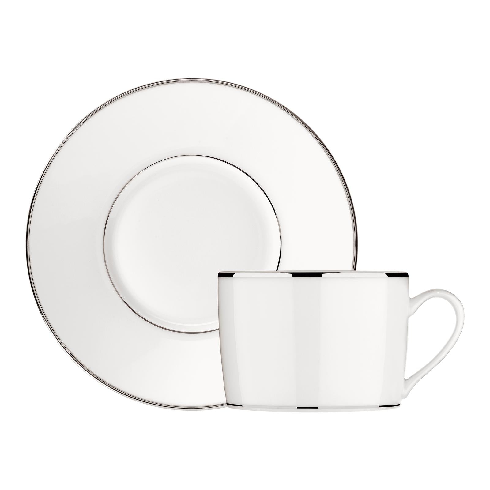 Christofle Albi Porcelain Tea/Coffee Cup And Saucer Platinum
