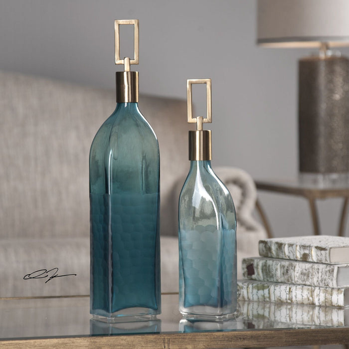 Uttermost Annabella Teal Glass Bottles - Set of 2
